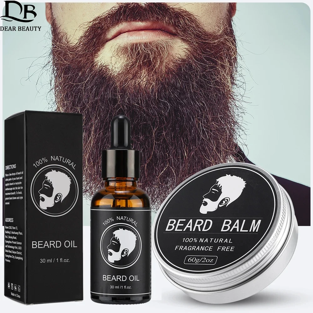 

Men's Beard Growth Kit Natural Beard Balm Wax and Oil Moisturizing Thicken Face Hair Beard Growth Oil Wax Cream Set For Men