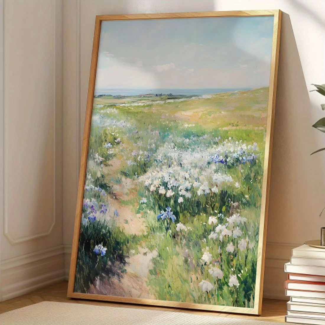 Vintage-Inspired Iris Field Canvas Print - Frameless  Painting Style Wall Art, Ideal for Living Room, Bedroom, Office, Hallway,