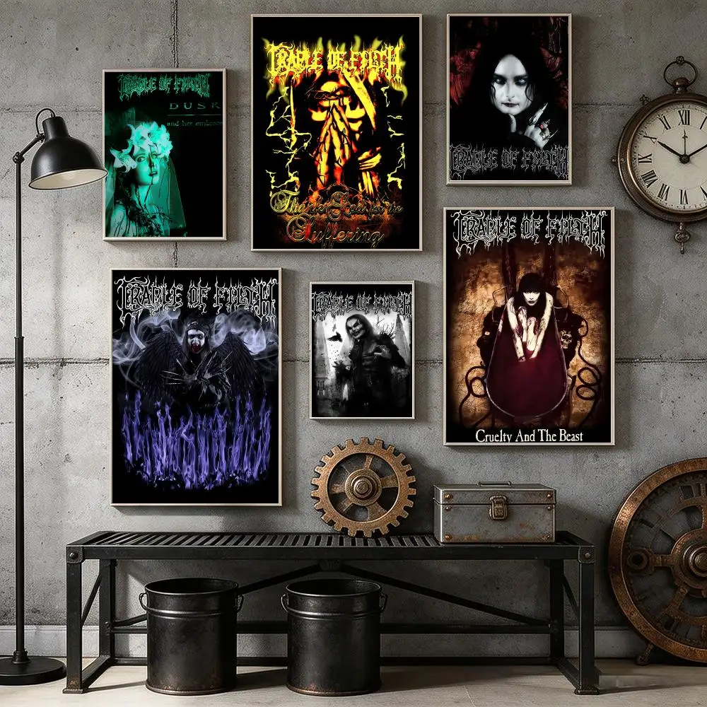 Metal Band C-Cradle of Filth Poster Home Bar Wall Art Sticker Waterproof Self-Adhesive Mural for Living Room Bedroom Decor