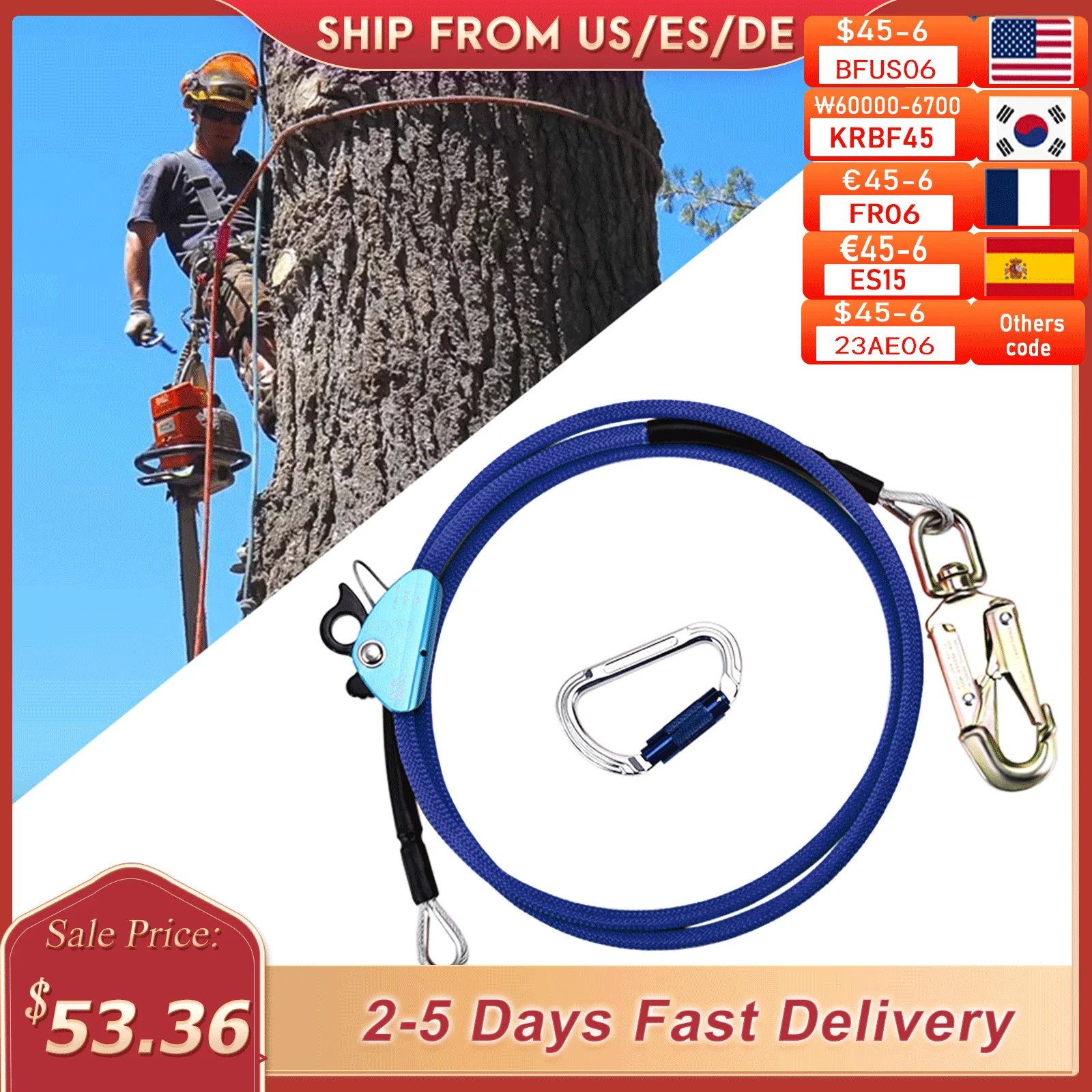 EU 2.4M/3M/3.6M 12mm Steel Wire Core Flip Line Kit Climbing Positioning Rope For Arborists Climbers Tree Climber For Arborist