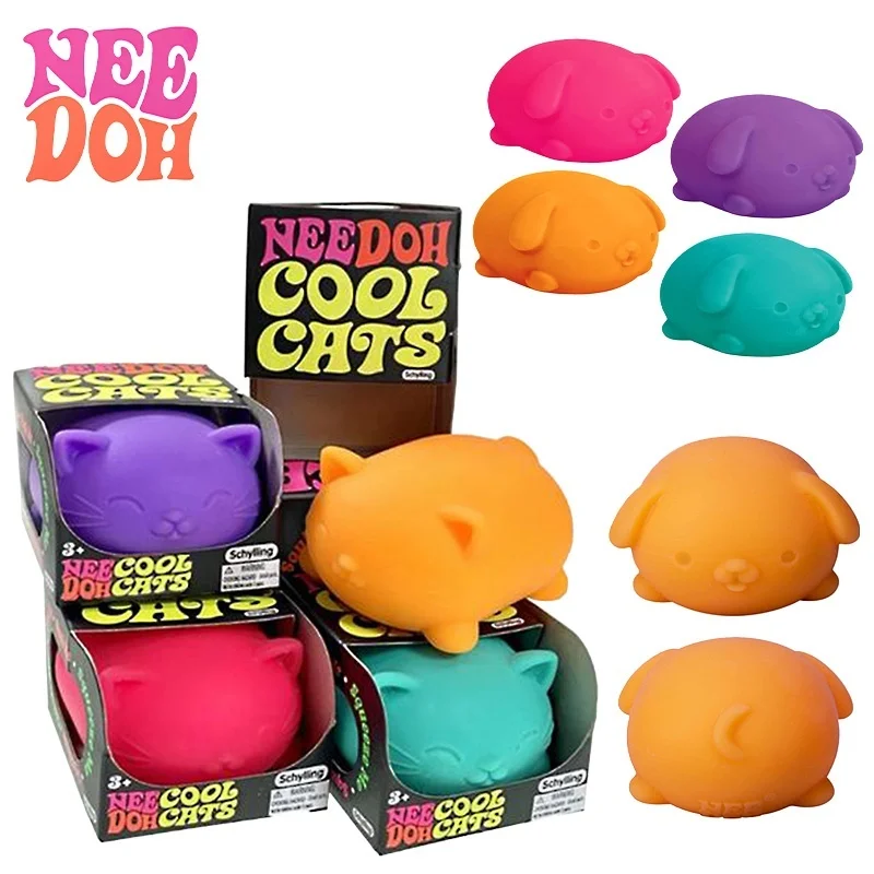Needoh Cool Cats Funky Pups Squishy Toy Bundle Flour Filled Quick Rebound Stress Calming Fidget Toy For Pocket Carry Collection