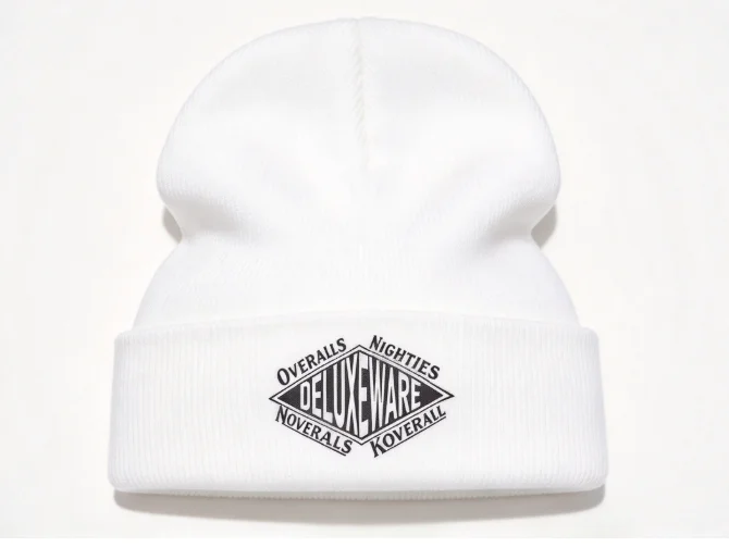 2026 new Vintage Diamond Shape Text Graphic Print Knit Beanie Unisex Street Style Cuffed Winter Skull Cap Warm Knitted Hat