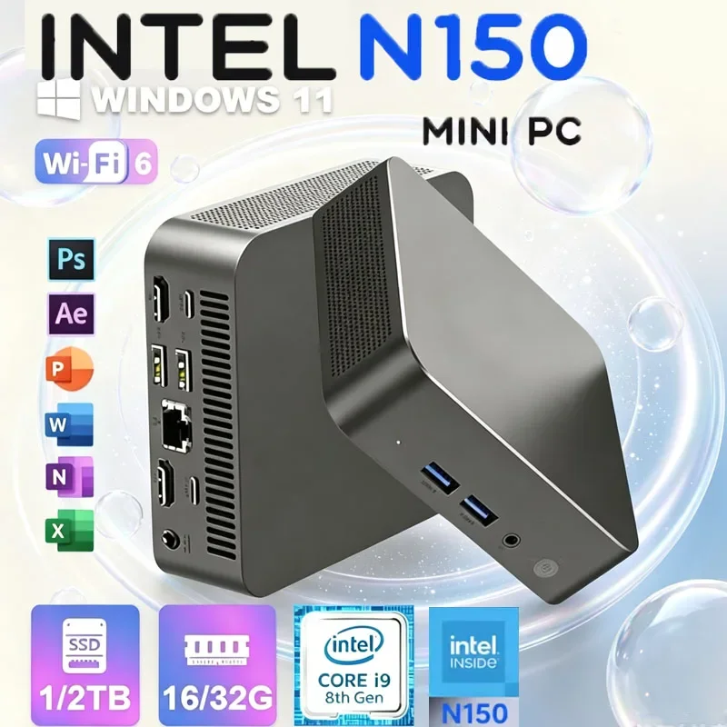 인텔 코어 N150 윈도우 11 프로 휴대용 PC 컴퓨터 16GB 램 1/2TB SSD WIFI 6 BT5.2 4K 60Hz HD 미니 게이밍 사무용 학습용 PC