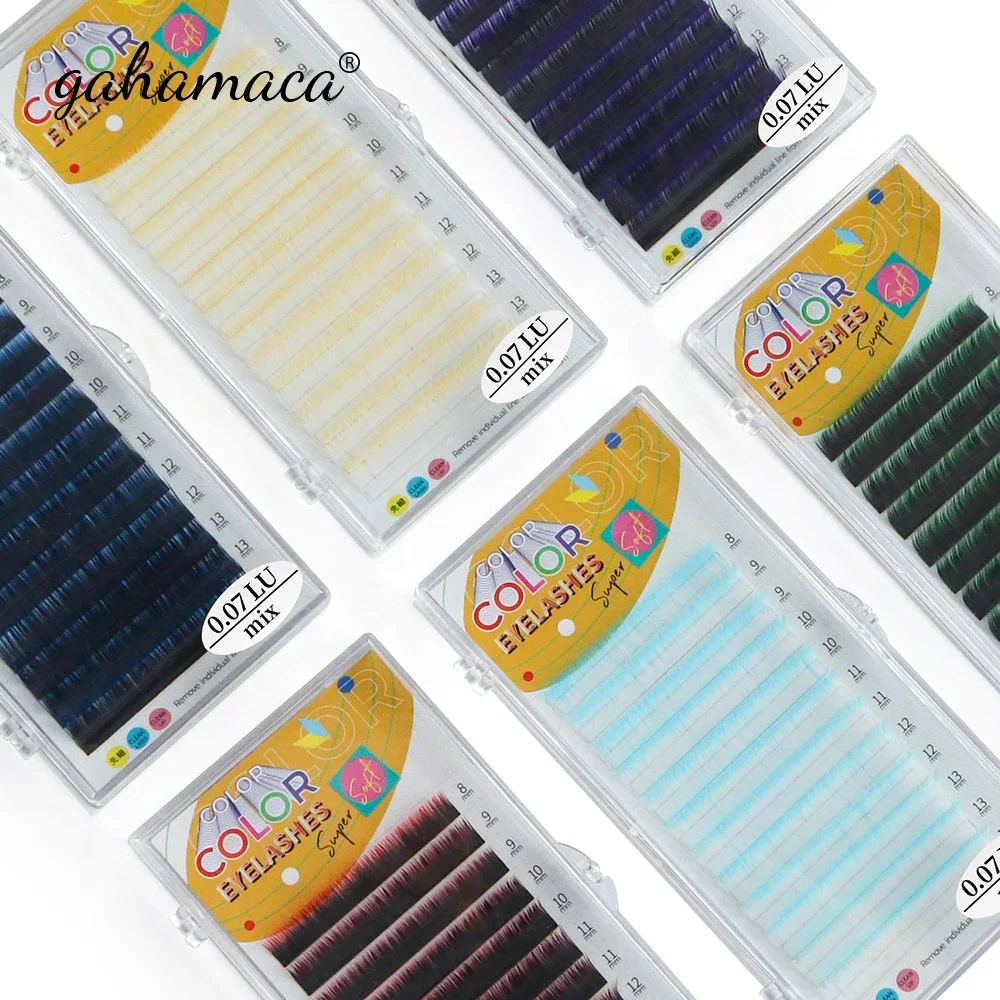 GAHAMACA Eyelash Extensions C/D/L/LU Curl Individual Lashes 0.07mm/0.10mm Mixed Tray 8-14mm Ombre Colored Lash Salon Use