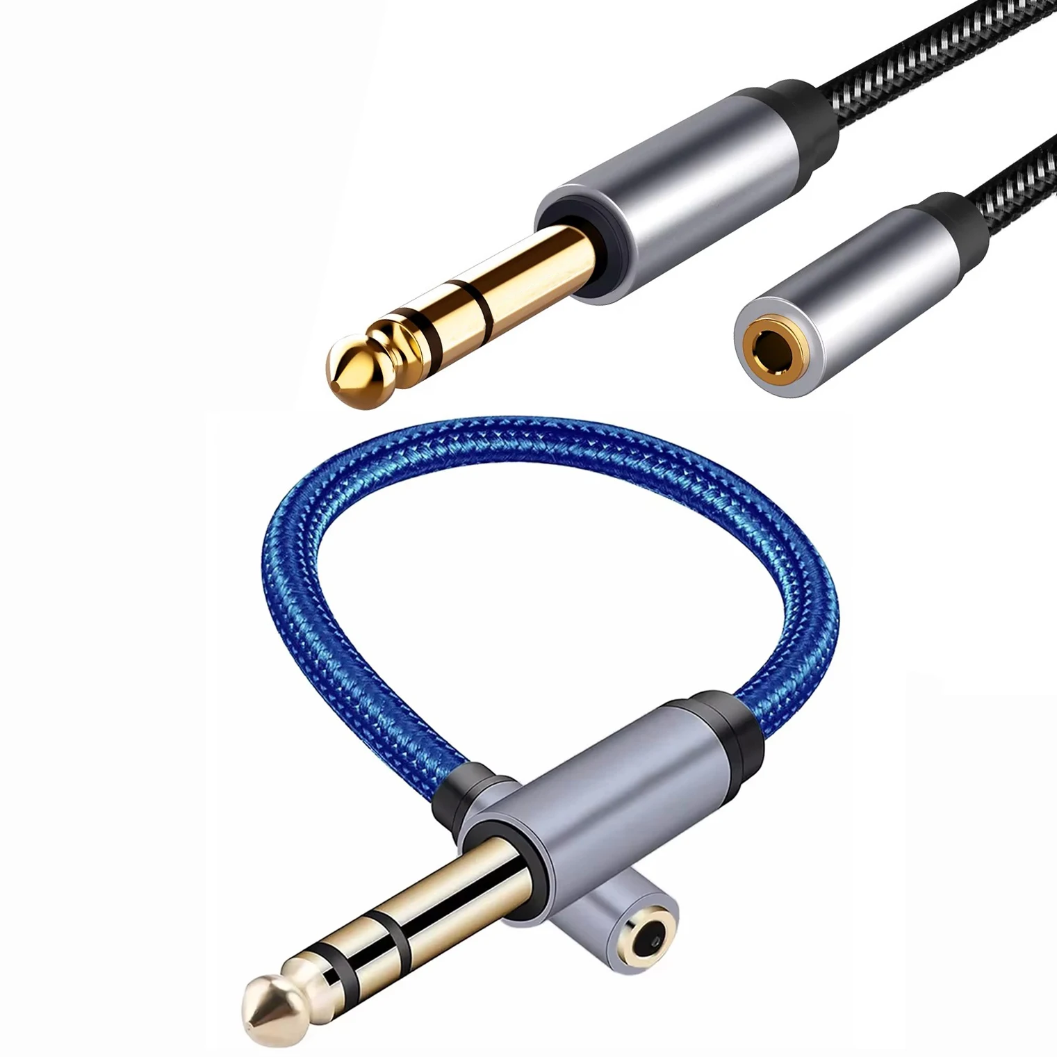 

1/4 TRS 6.35mm Male to 1/8 3.5mm Female Jack Adapter Stereo AUX Audio Braided Cable for Guitar Amplifier Speaker Headphone