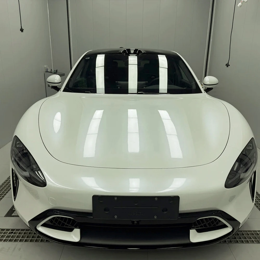 Metal Paint Ceramic White Car Wrapping Film PET Bubble Free Color Change Vinyl Auto Body Sticker Exterior Decoration PVC Decals