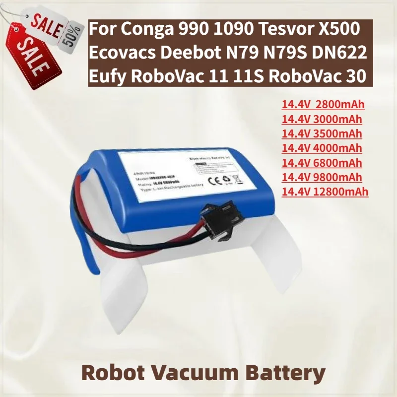 

High Capacity Battery 14.4V 12800mAh for Conga 990 1090 Ecovacs Deebot N79 DN622 601/605 High Quality Replacement Battery