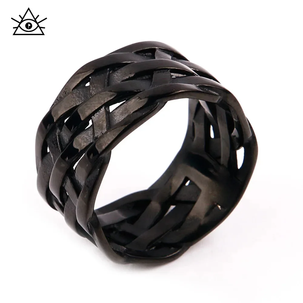 New Japanese And Korean Men\'s And Women\'s Popular Jewelry Titanium Steel Ring Braided Punk Style Rings