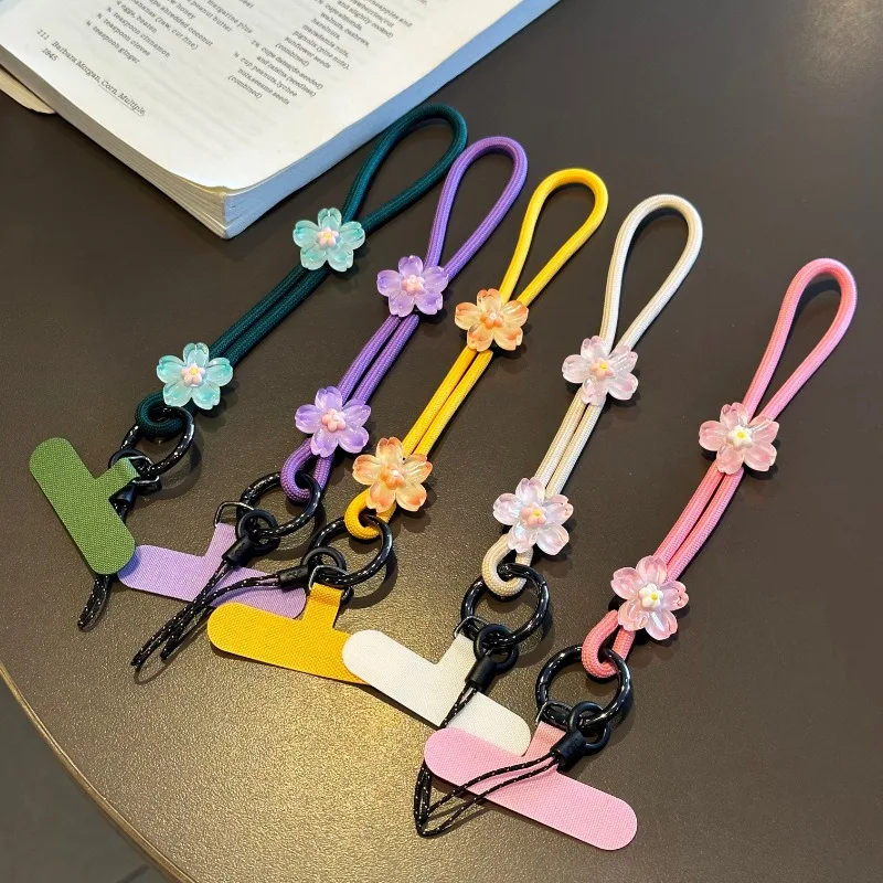 New Flower Phone Strap Lanyard Wrist Short Adjustable Cases For iPhone 16 Airpods Keys Cool Sweet Girl Gift Ins Korea Purple