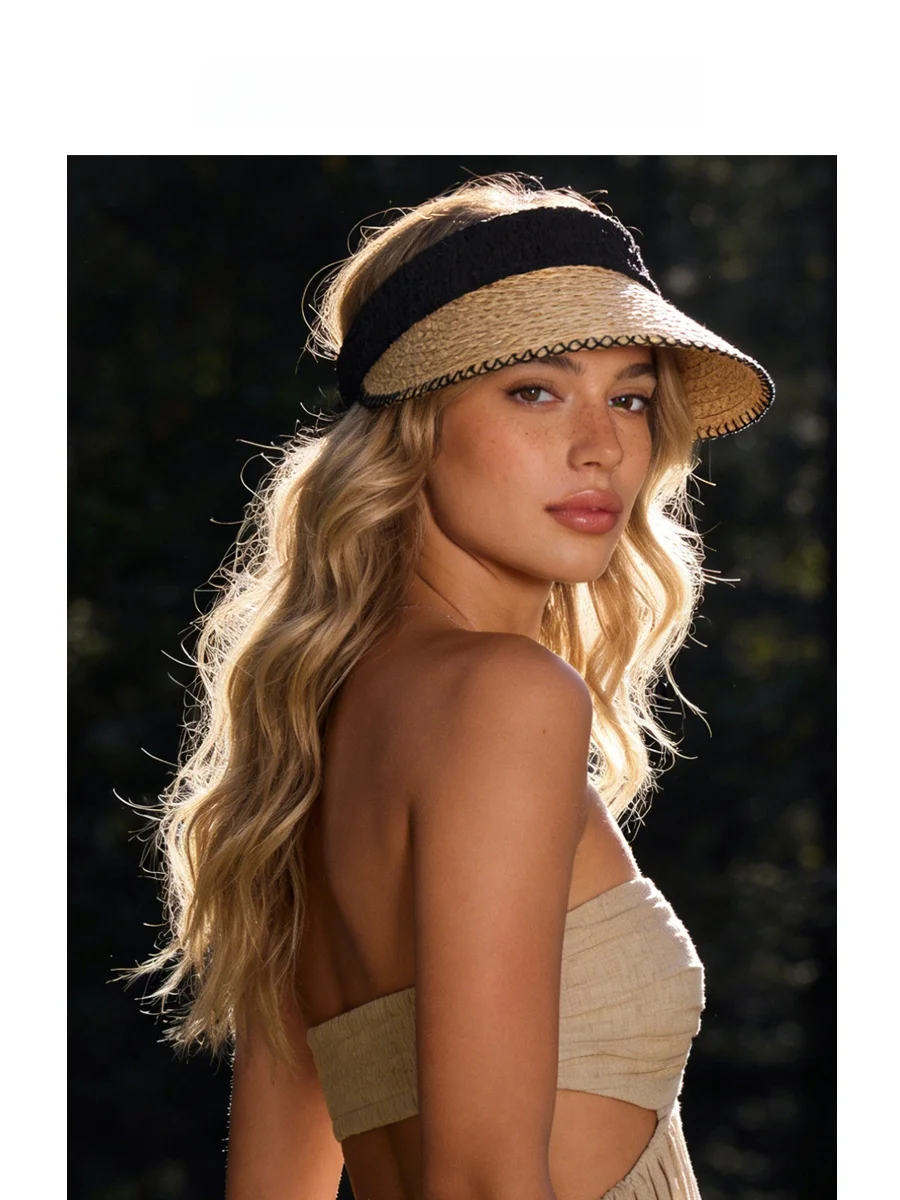 summer-wide-brim-basket-weave-empty-top-hat-face-slimming-sun-protection-outdoor-travel-uv-protection-hat-adjustable-unisex