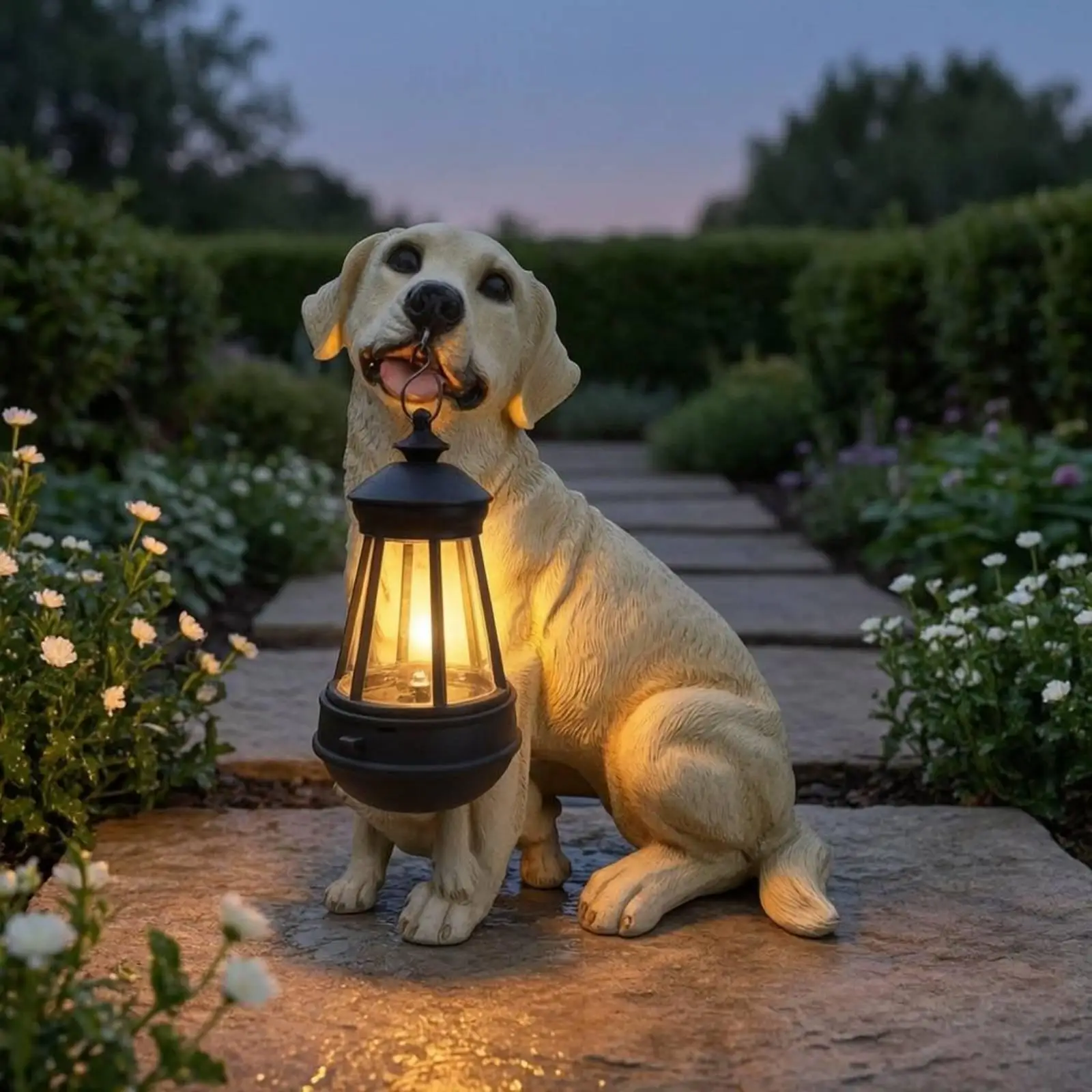 Outdoor Decorative Light Resin Dog Garden Yard Sculpture with Hanging Lantern for Outdoor Balcony Decor - view 4