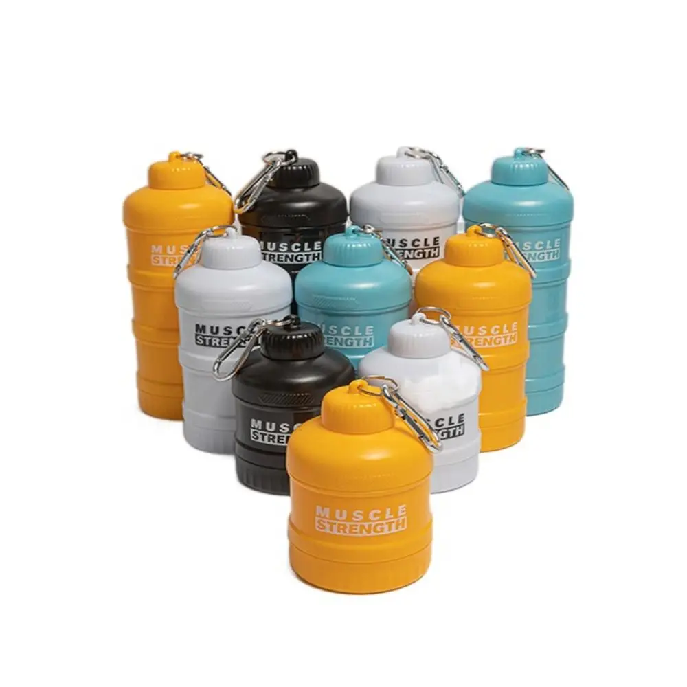 1/2/3-layer Plastic Protein Powder Box Layered Storage Portable Funnel Fitness Supplement Bottle with Mountaineering Buckle