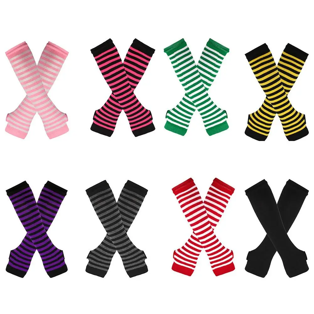 

Мягкие длинные перчатки без пальцев в корейском стиле, полосатые нарукавники, вязаные перчатки, варежки до локтя с длинными рукавами, зимний сезон