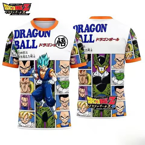 2026 Summer Dragon Ball T-Shirt 3D Print Goku Blue Character Grid Oversized Loose Breathable Gym Streetwear Unisex Tee