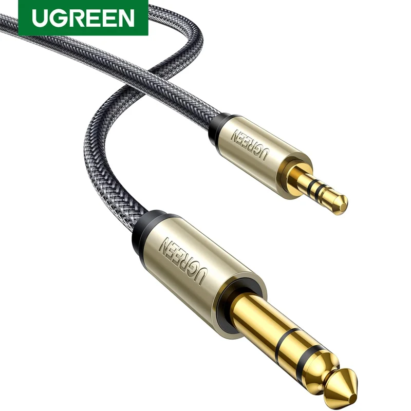 Ugreen 1/8 to 1/4 Stereo 3.5mm to 6.35mm Adapter Aux Cable Guitar to Aux Male Cord with Zinc Alloy Housing and Nylon Braid