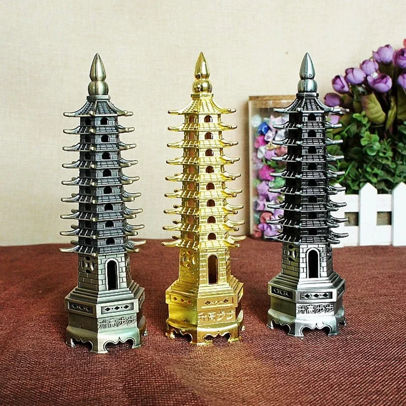 18cm Zinc Alloy Feng Shui Education Tower Levels Wen Chang Pagoda Desktop Ornaments Home Office Table Decor
