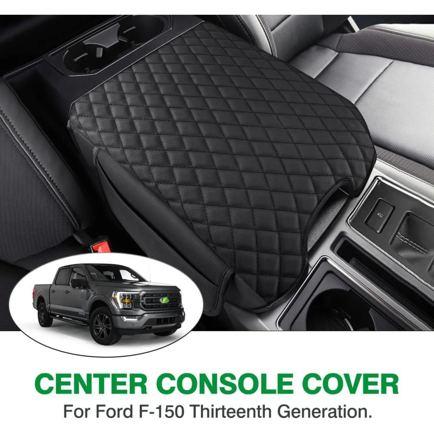 Center Console Cover 2015-2020 Ford F-150 F150 Armrest Cover Cushion Pad Armrest Seat Box Protector with Pockets Storage Bag