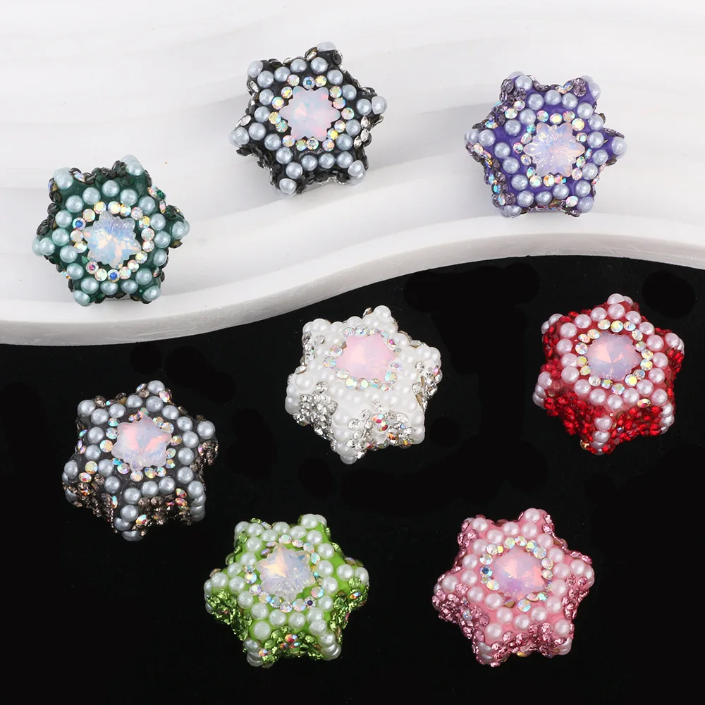 

Pearl Crystal Rhinestones Paved Cute Stars Polymer Clay Jewelry Beads Fit Bracelet Necklace Earring Bracelet Pen 10pcs 23*14mm