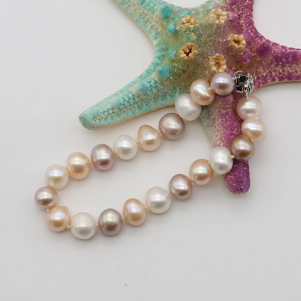 Simple Gorgeous Natural Freshwater Pearl 9-10mm Bracelet with Flower-shaped Clasp Irregular Colored Pearl Finished Jewelry 19cm
