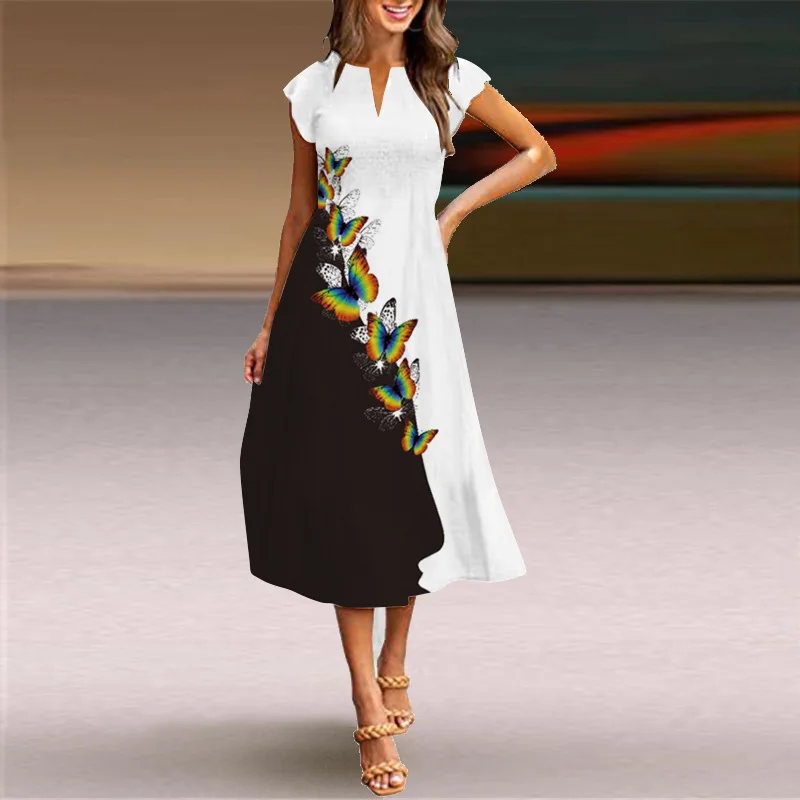 2022 new summer WOMEN'S clothes flying sleeves long dressprint vintage dress Europe and America border exotic dres