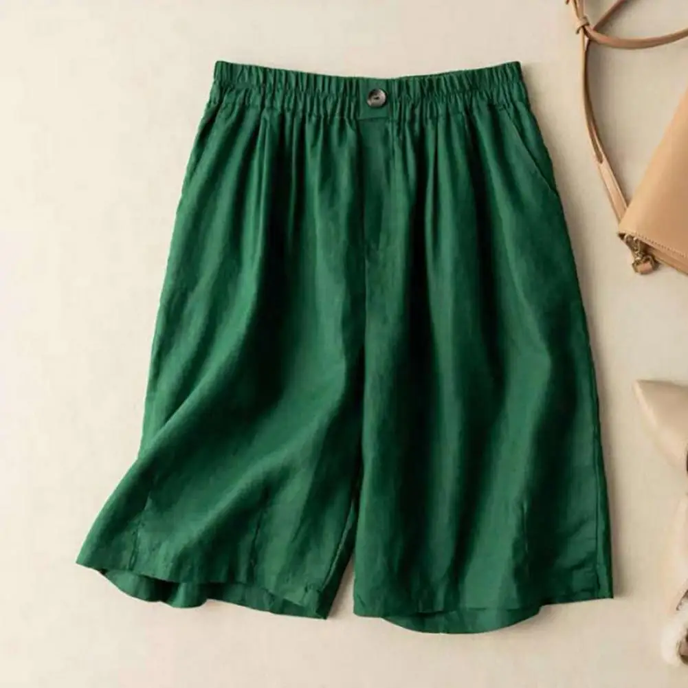 

High-rise Waist Shorts Stylish Women's Knee-length Pleated Shorts with High Elastic Waist Casual Sport Sleepwear for Comfort