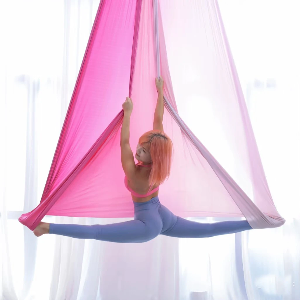 4.4 yards/4 meters Gradient Yoga Hammock Kit, Anti-Gravity Yoga Swing, Aerial Yoga Belt, Pilates Hammock for Home Fitness