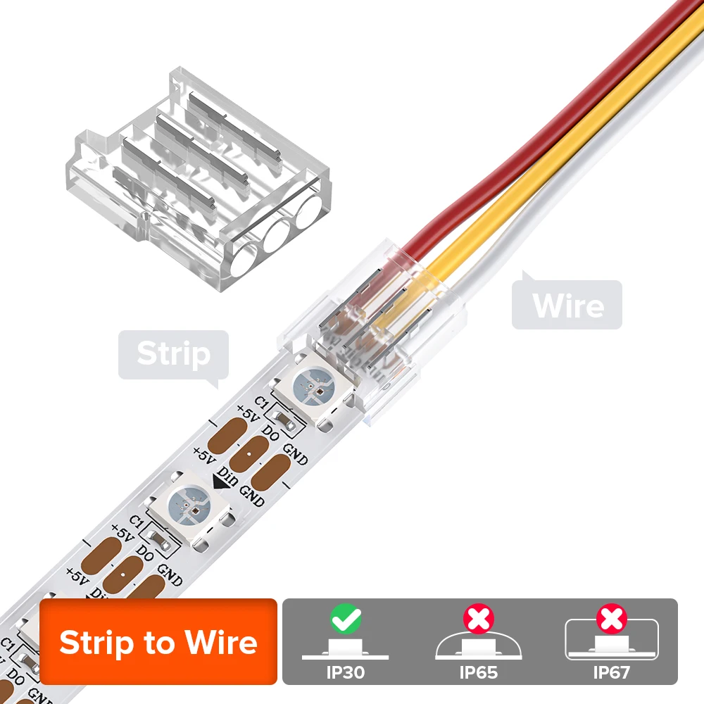 WS2812B WS2811 Transparent Solderless Cover Connector 12 pcs with 15 cm Wire WS2815 FCOB CCT RGB 5050 RGBW RGBCCT SMD LED Strip