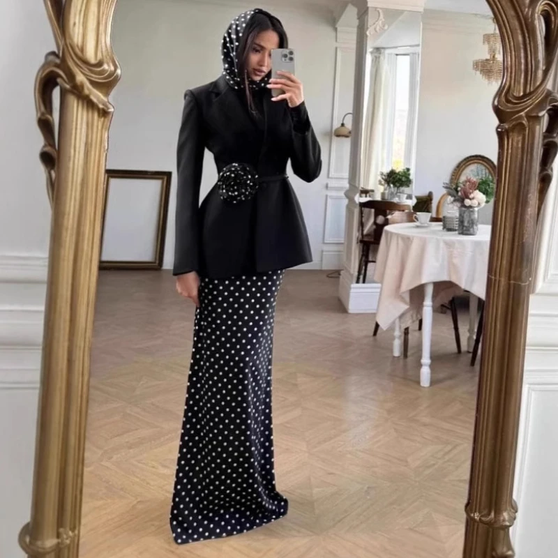 

Юбка, комплект из 2 предметов, женский пиджак, пальто, длинные юбки, костюм с цветочным поясом, однобортный топ, 2025 год, офисная женская мусульманская одежда