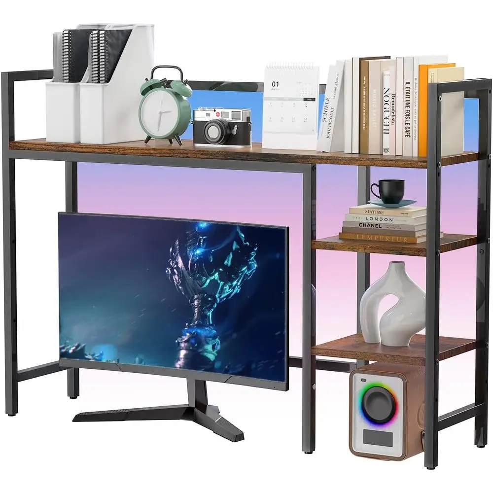 Desktop Shel, 4 Tier Wood Desk Hutch or Computer Monitor up to 28'' Multipose Countertop Desk Organizer Shel, 38.6''Desktop Book