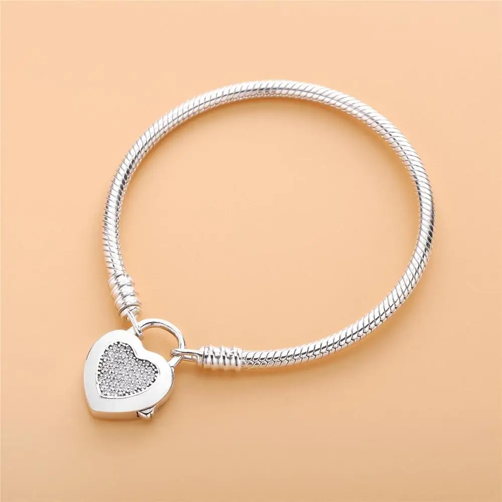 Authentic 100% 925 Sterling Silver pan   Bracelet Love Valentine's Day Bracelet Women Romantic Gift Jewelry