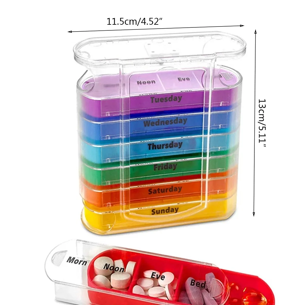 Weekly 7 Days Pill Organizer 28 Compartments Drug Box Plastic Medicine Storage Dispenser Cutter Drug Cases for Home Travel