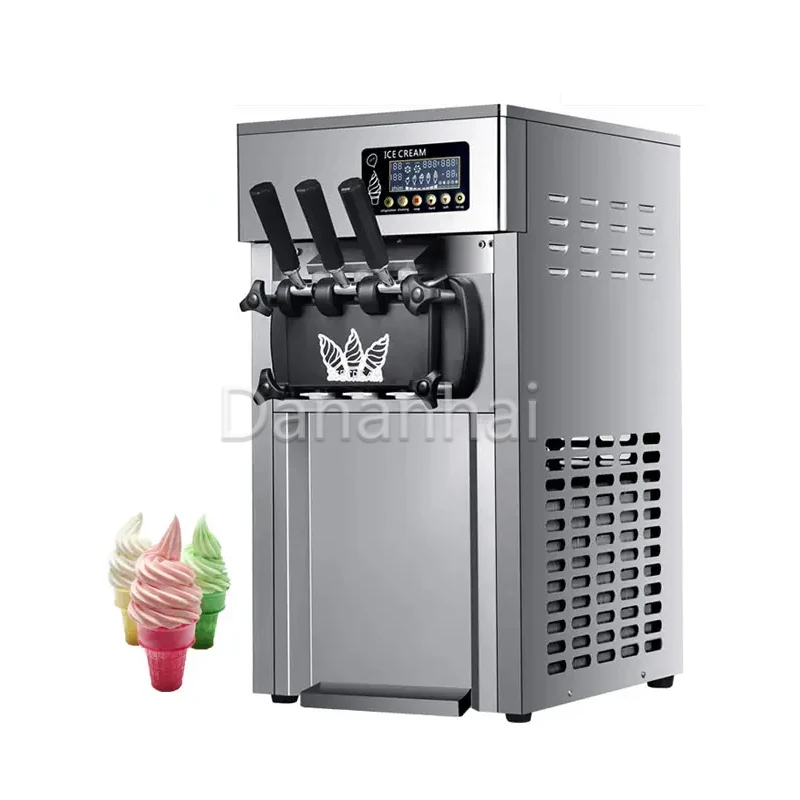 Single Head 3-Flavor Yogurt Machine, Commercial Small-Sized Soft Ice Cream Machine, Mini Sundae Machine