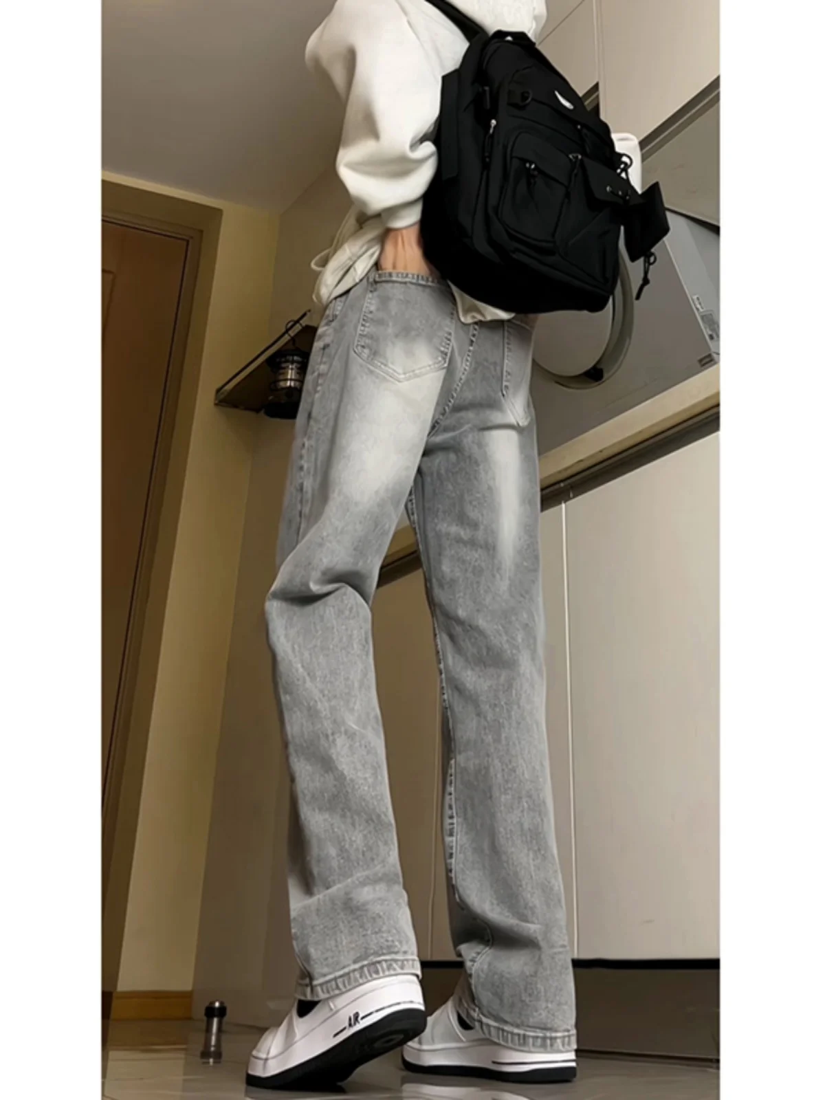 

Waed Denim Jeans Men's Autumn Thiened Fce Straight Leg Bell Bot American High Street Vibe Slim Fit Jeans