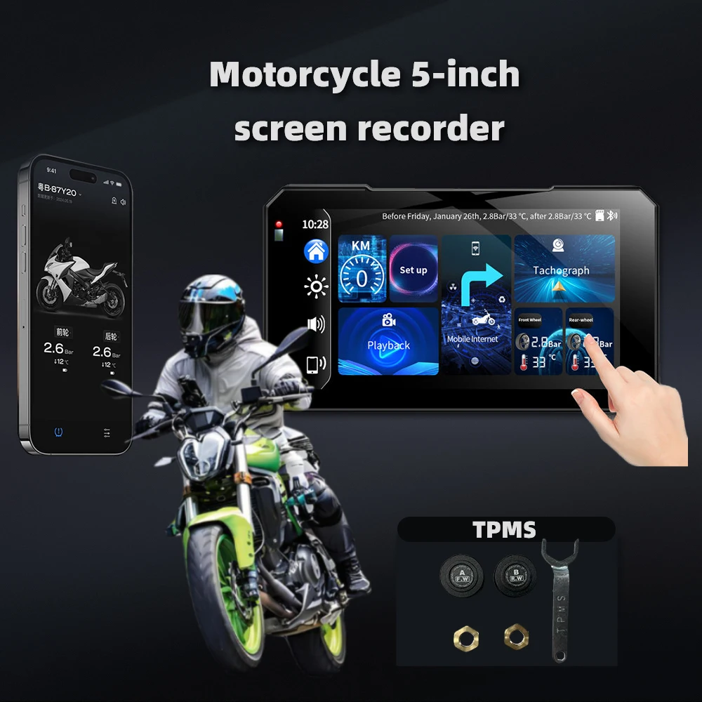 

5-дюймовый навигационный рекордер для мотоцикла, водонепроницаемый, интеллектуальная езда, CarPlay, регистратор для вождения мотоцикла высокой четкости