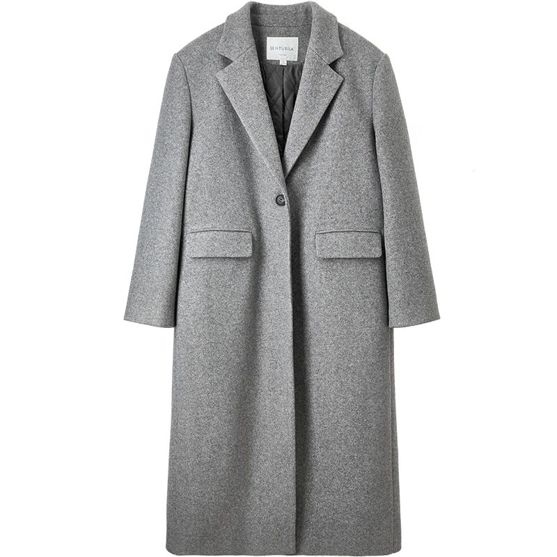 SENTUBILA Women Gray Loose Coat 2025 Winter Elegant Notched Collar Longline Overcoat Korean Popular Women's Clothes 144D58586X