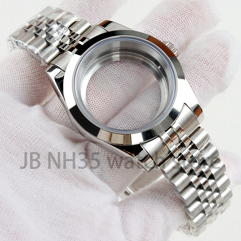 36 mm / 39 mm NH35 kast zilver massief roestvrij staal saffierglas waterdichte horlogekasten voor Datejust NH35 NH36 automatisch uurwerk