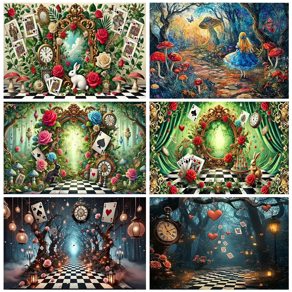 

Enchanted Forest Alice Wonderland Theme Birthday Party Decoration Photozone Backdrop Baby Shower Photography Props Party Supplie