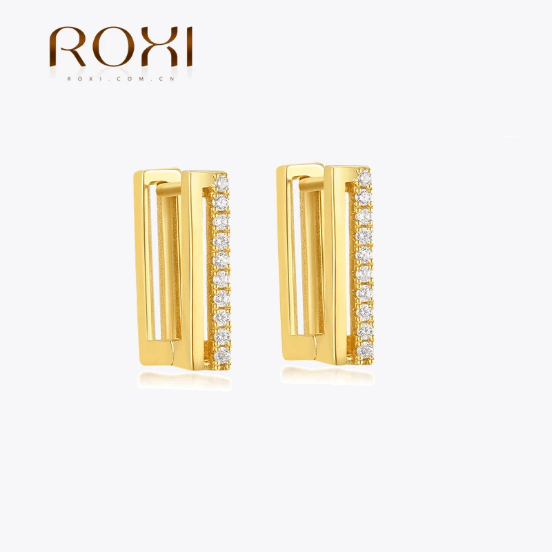 

ROXI S925 Sterling Silver double layers Design Square Hoop Earrings For Women Zircon Pierced Earring Jewelry Gifts pendientes