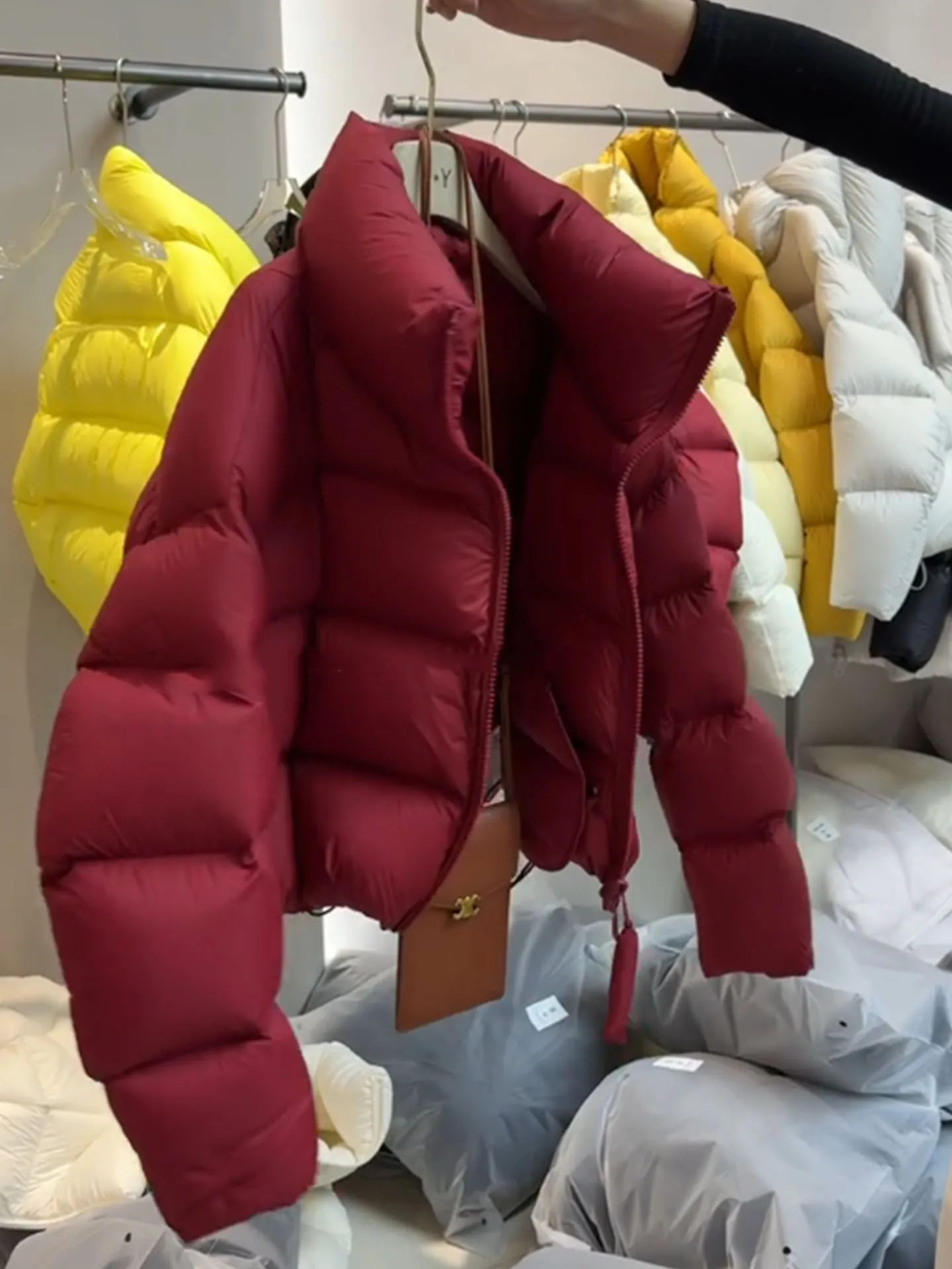 Koreaanse Sle Thiened ort Puffer Jaet Dames Rode Winterjas Opstaande Kraag Warm Brood Sle Bovenkleding Casual Faion