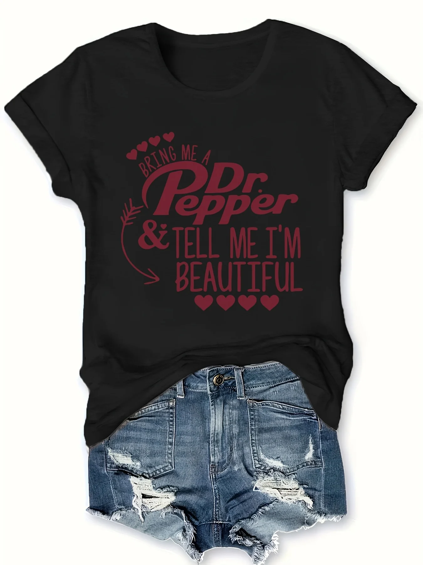 Dr Pepper Graphic Tee Camiseta suave y transpirable con cuello redondo y ajuste regular para mujer cómoda mezcla de poliéste