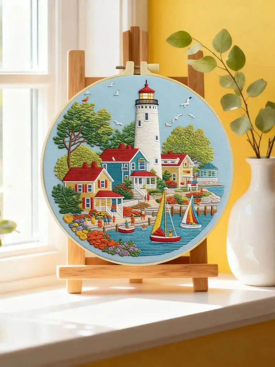 1 Stück 20X20CM/15X15CM 7,87/6,3 Zoll Leuchtturm-Stickerei-Starter-Kit DIY-Kit DIY-Stickerei-Set Handarbeiten Nadelkunst – Detail 6