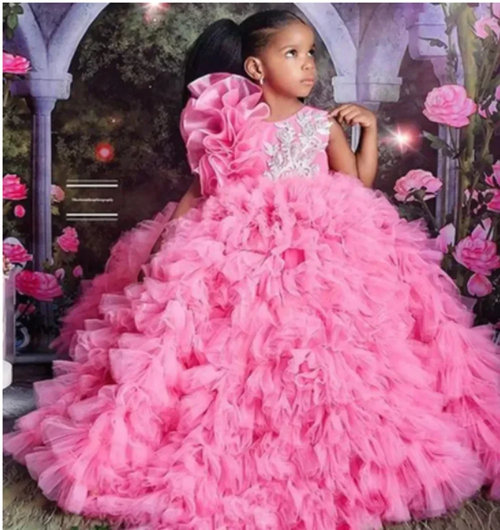 

Flower Girl Dresses Fuchsia Baby Girls Birthday Party Dress Ruffles Tulle Ball Gown Flower Girl Dresses For Wedding Backless Gir
