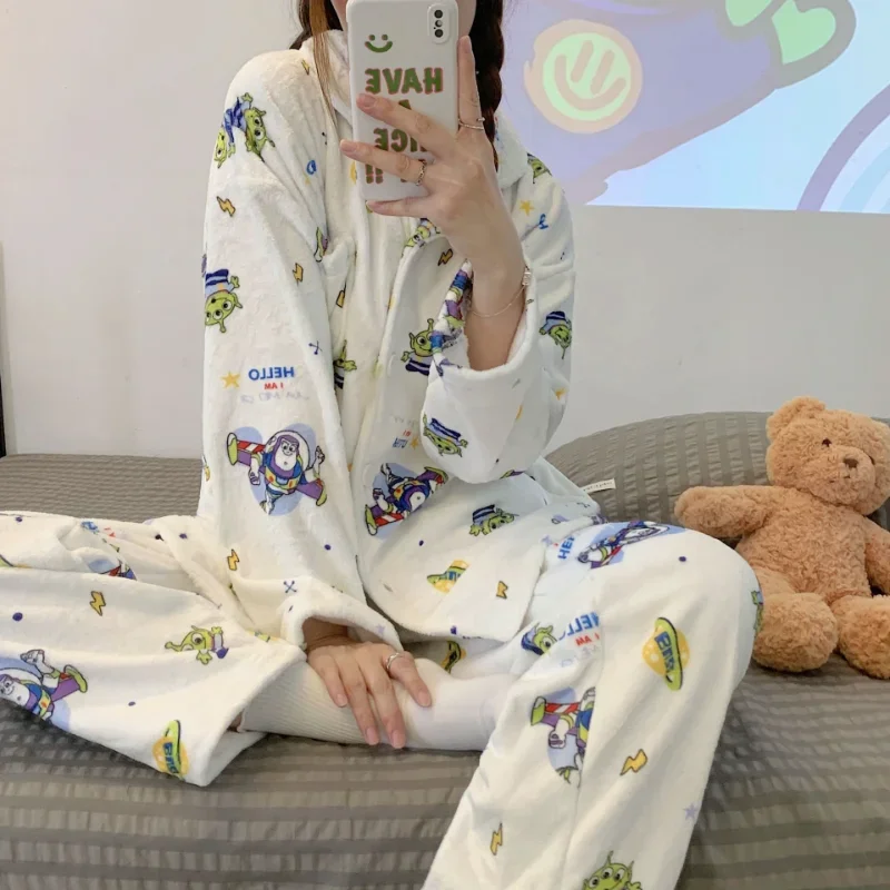 Cartoon Disney pajamas for women winter warm couple clothes set pure cotton two-piece set new three-eyed women\'s pajamas