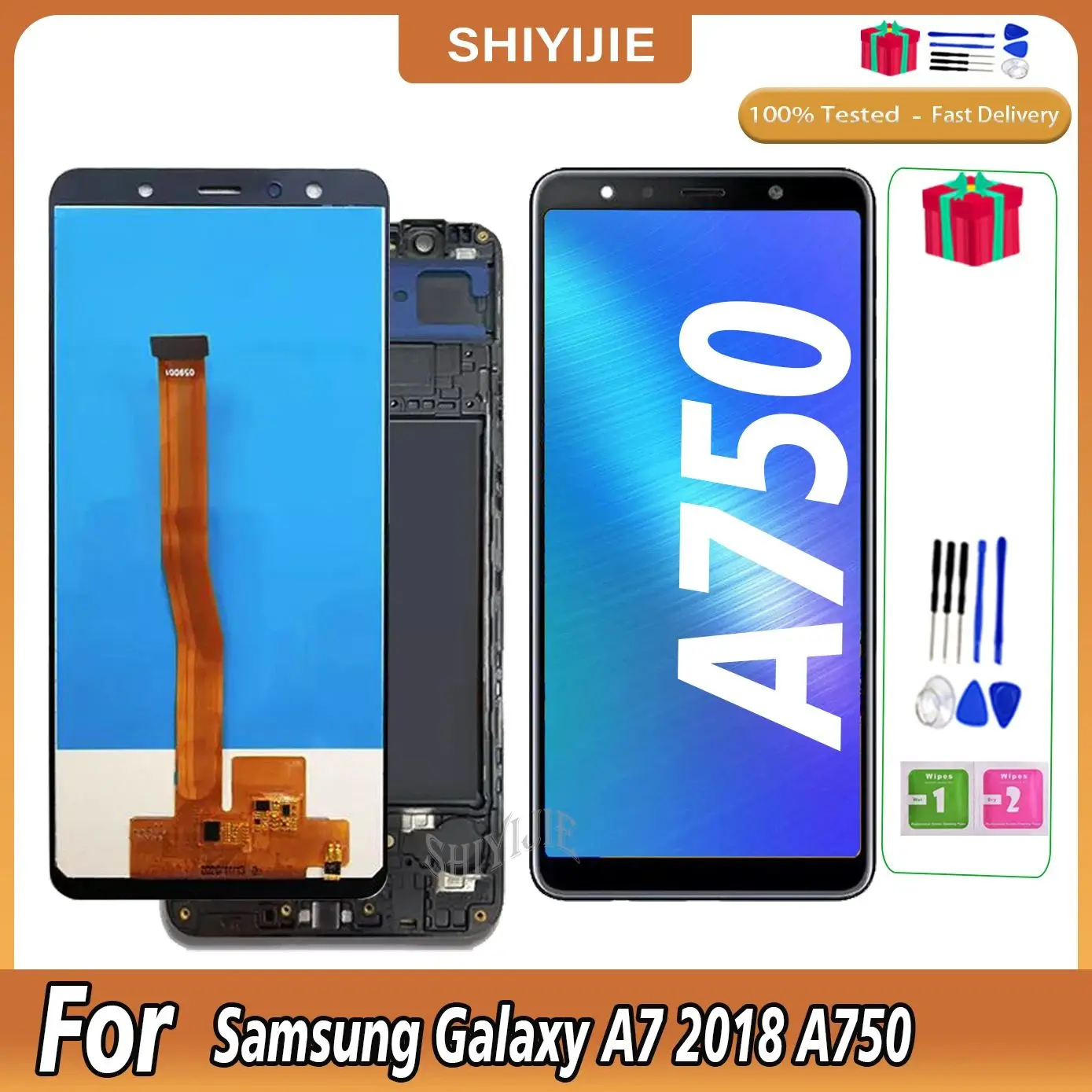 100% Tested LCD For Samsung Galaxy A7 2018 A750 Display A750FN SM-A750F A750 Touch Screen Digitizer Replacement Parts With Frame