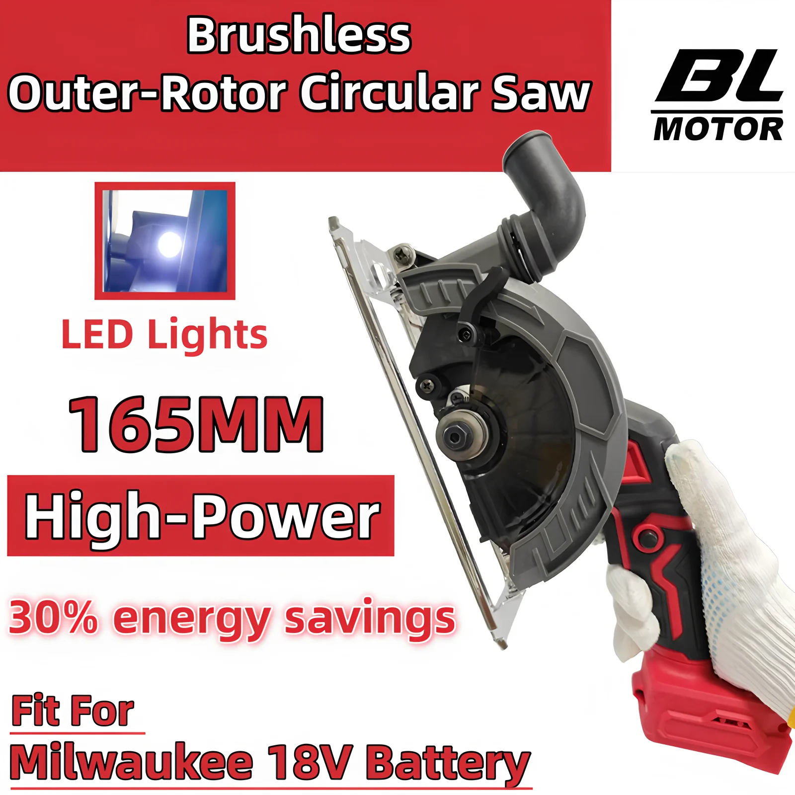 165MM Brushless Outer-rotor Circular Saw Cordless Powerful for High-Efficency Cutting Saw Power Tool Fit Milwaukee 18V Battery