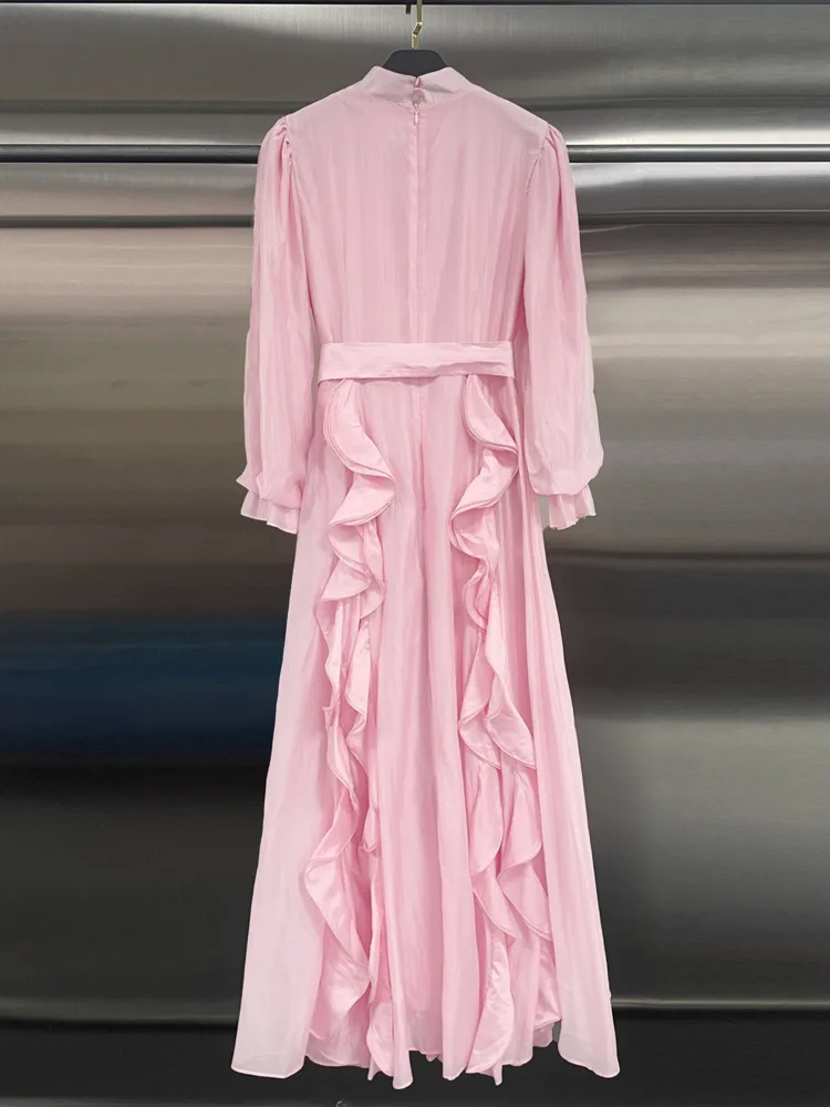 DFDG femmes 2025 printemps été élégant luxe Chic robe Maxi à volants cravate taille coupe ajustée mode soirée robe de Cocktail