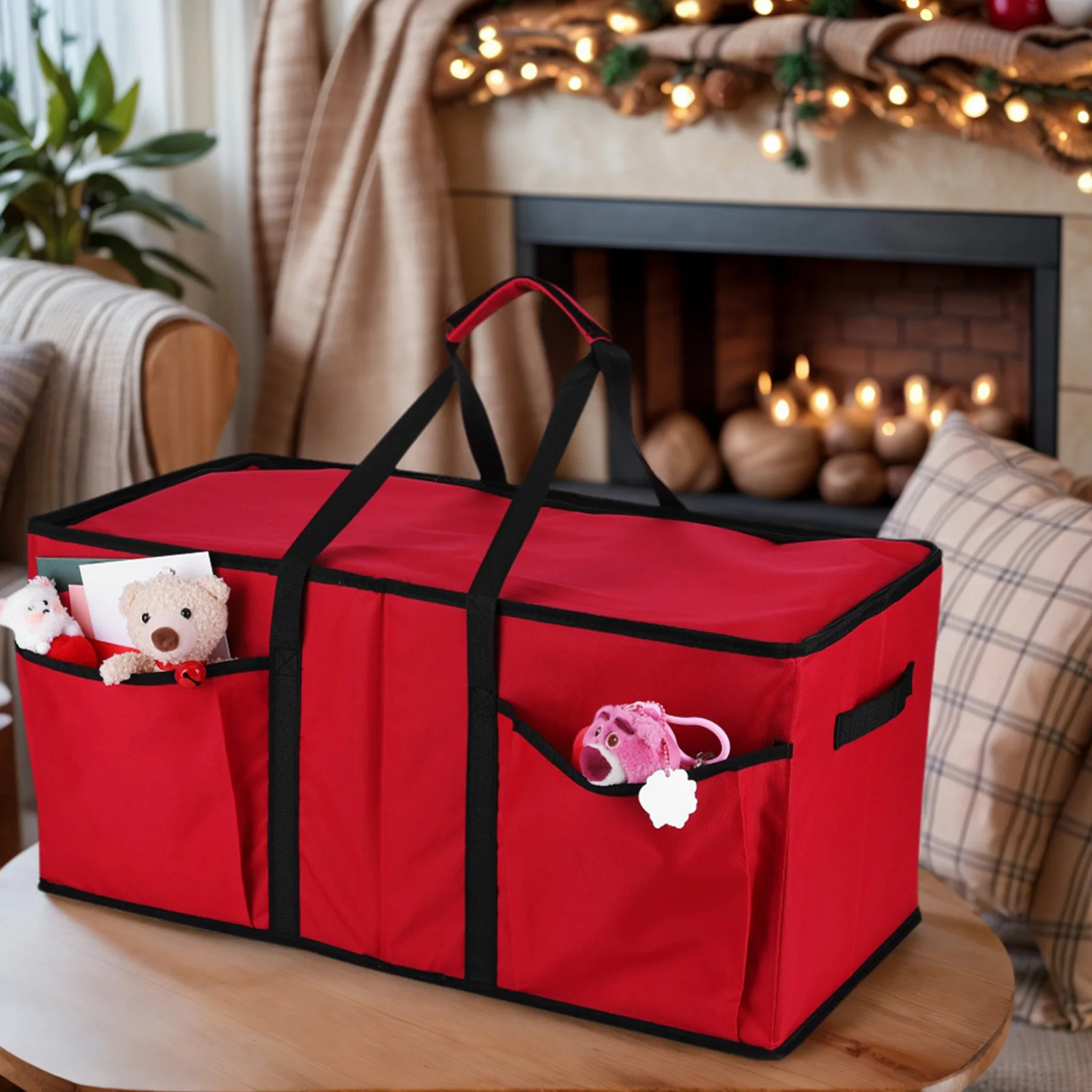 حاوية تخزين عيد الميلاد أكسفورد الحمراء تناسب 128 3 بوصة عطلة الحلي زينة عيد الميلاد منظم تخزين ديكور عيد الميلاد