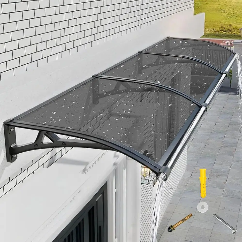 

Серый навес для наружных дверей 47x47 дюймов/120x120 см с алюминиевым кронштейном и поликарбонатной крышкой для защиты от ультрафиолета, дождя и снега