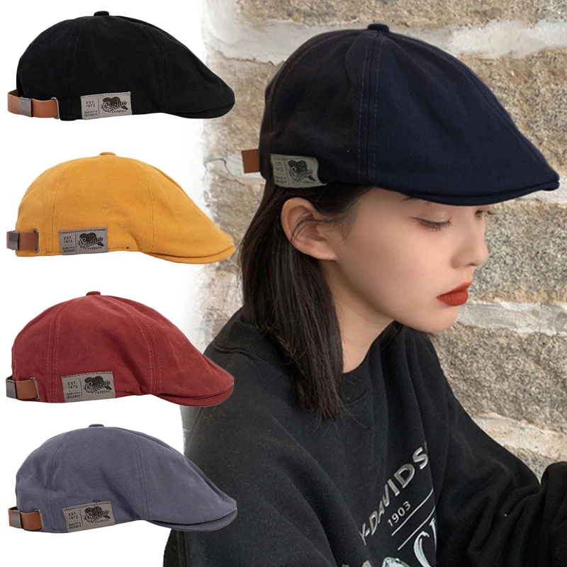 Vintage Cotton Beret Hats Solid Forward Peaked Cap Spring Summer Berets British Painter Hat Military Beret Women Streetwear Caps