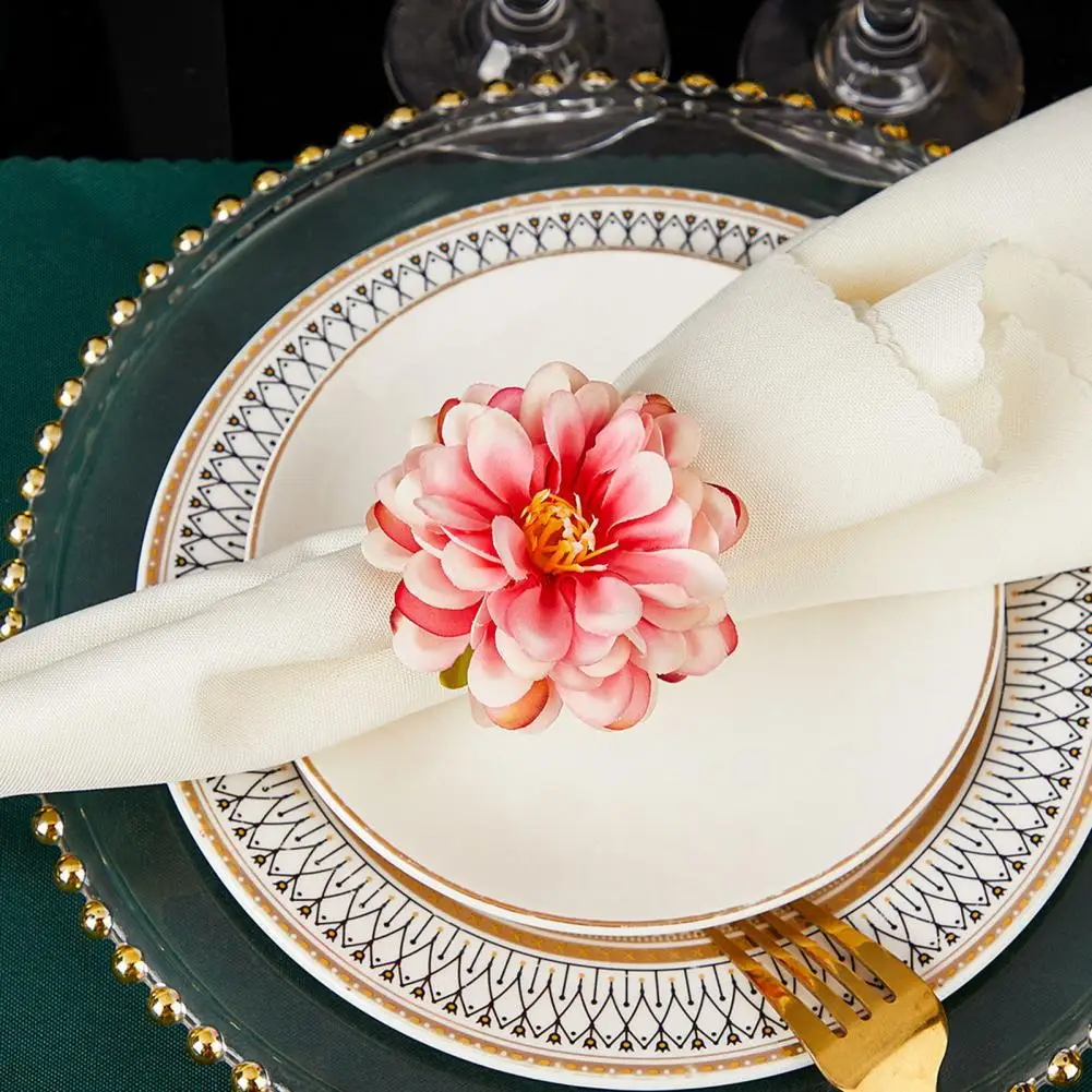 Daisy Napkin Ring Handmade Napkin Rings with Artificial Flowers Simulated Leaves Napkin Buckles Elegant Table Decoration